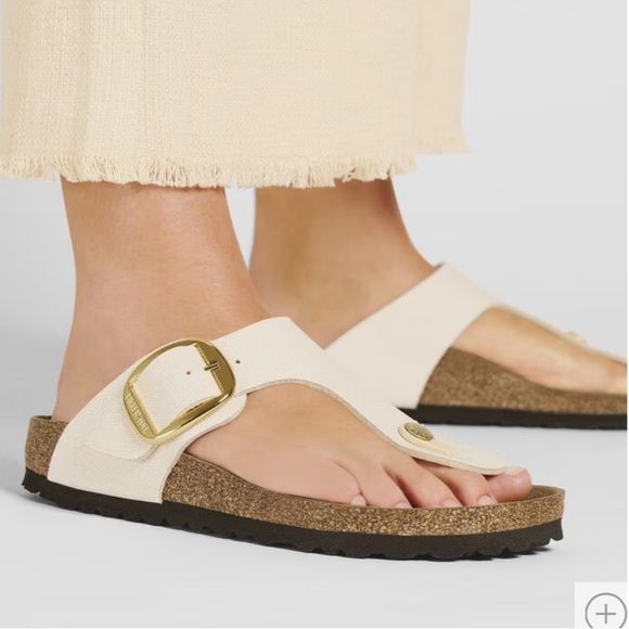 NWT Birkenstock Gizeh Big Buckle in Canvas Eggshell - Picture 1 of 9